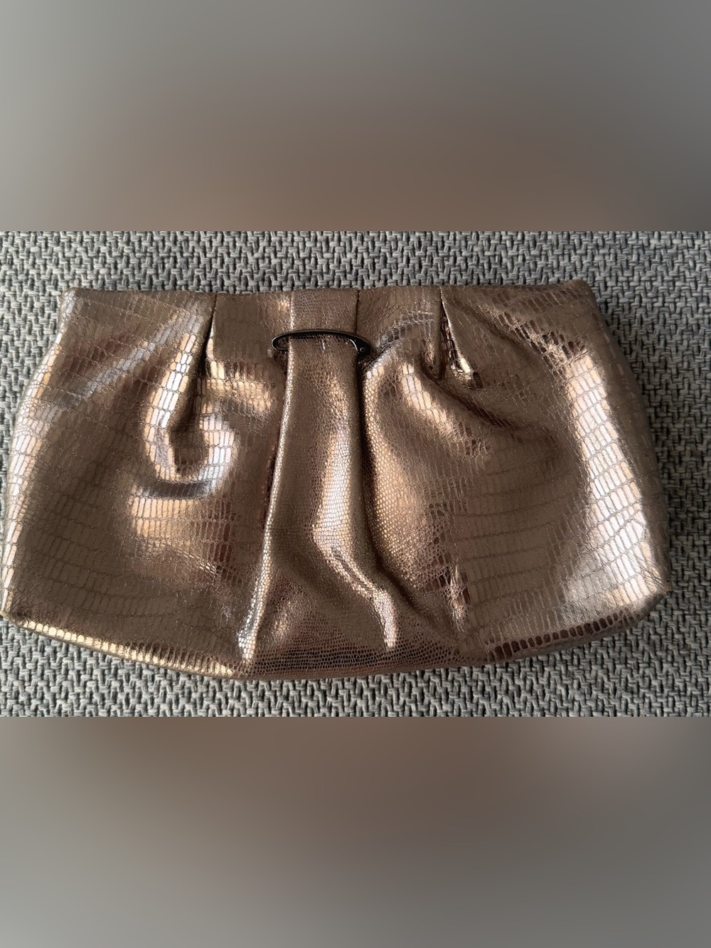 Stella & Dot Metallic Bronze Embossed Clutch | Reptile Texture | Zip Top